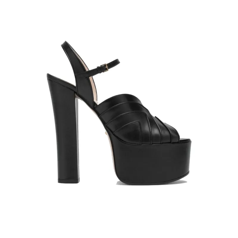 GUCCI Geometric 155 Mm Platform Sandal Black Leather Women's-1