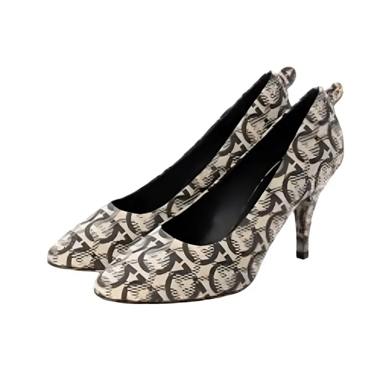 FERRAGAMO Slim Heel High Heels 8.5cm Women's Beige Black-2