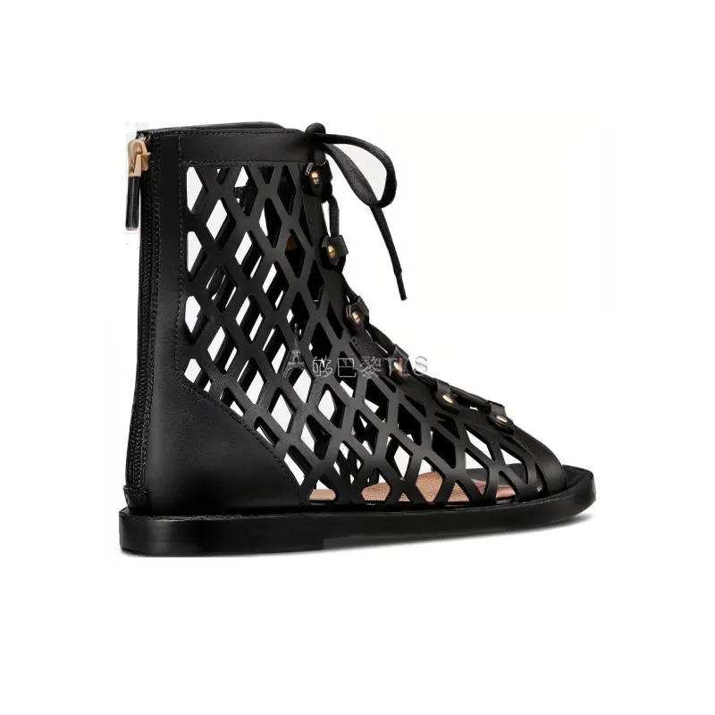 DIOR D Trap Ankle Boot Black Calfskin And Shearling Women's-4