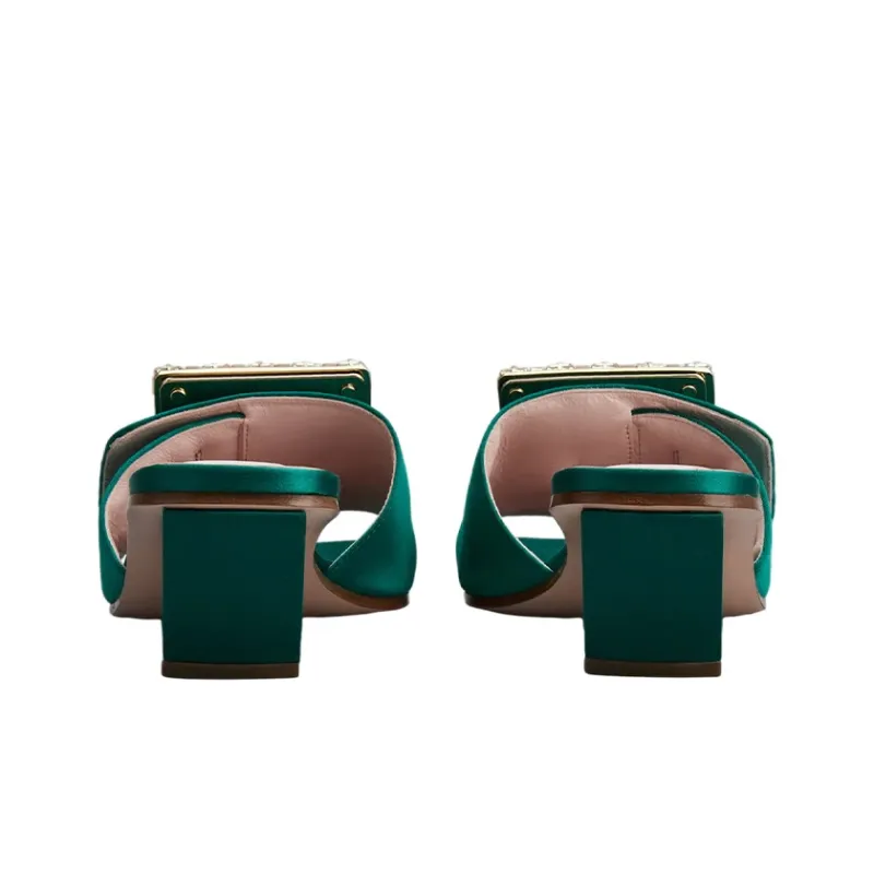 Roger Vivier Biki Love Block Heel Slide Slippers 4.5cm Women's Green-4