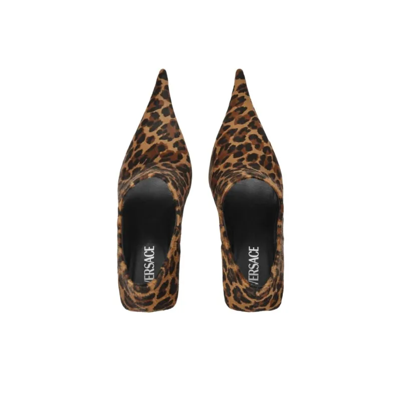 VERSACE Leopard Slice Ankle Boots 10.5cm Women's Brown-4