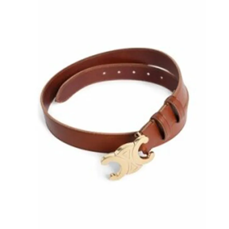 CELINE Cow Leather Leather Belts Men's Brown Width: 3cm-4