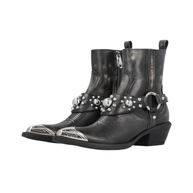 PINKO Tex Distressed Cowboy Ankle Boots Women's-4