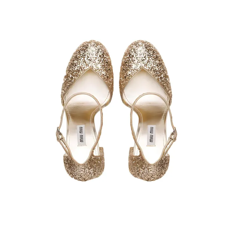 MIU MIU Chunky Heel High Heels 10cm Women's Pyrite-4
