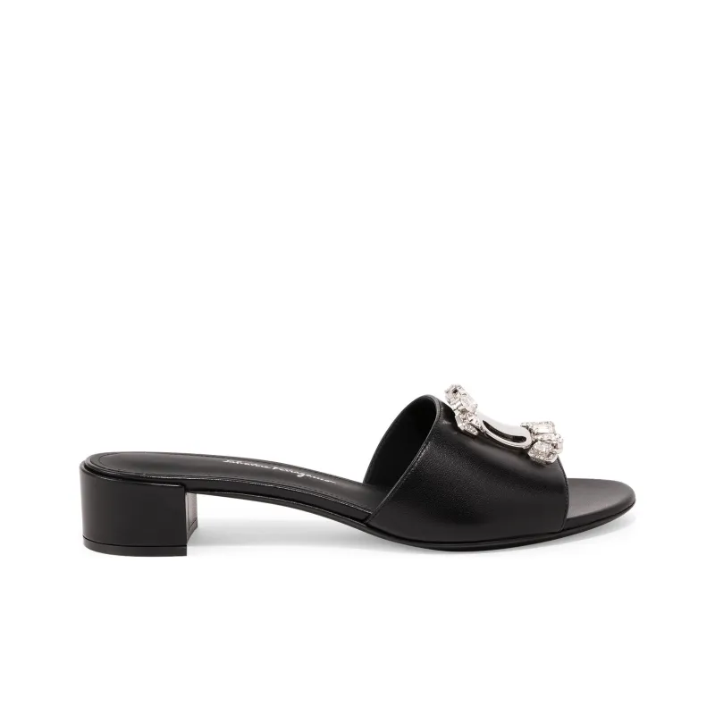 FERRAGAMO Block Heel Slide Slippers 3cm Women's Black-1