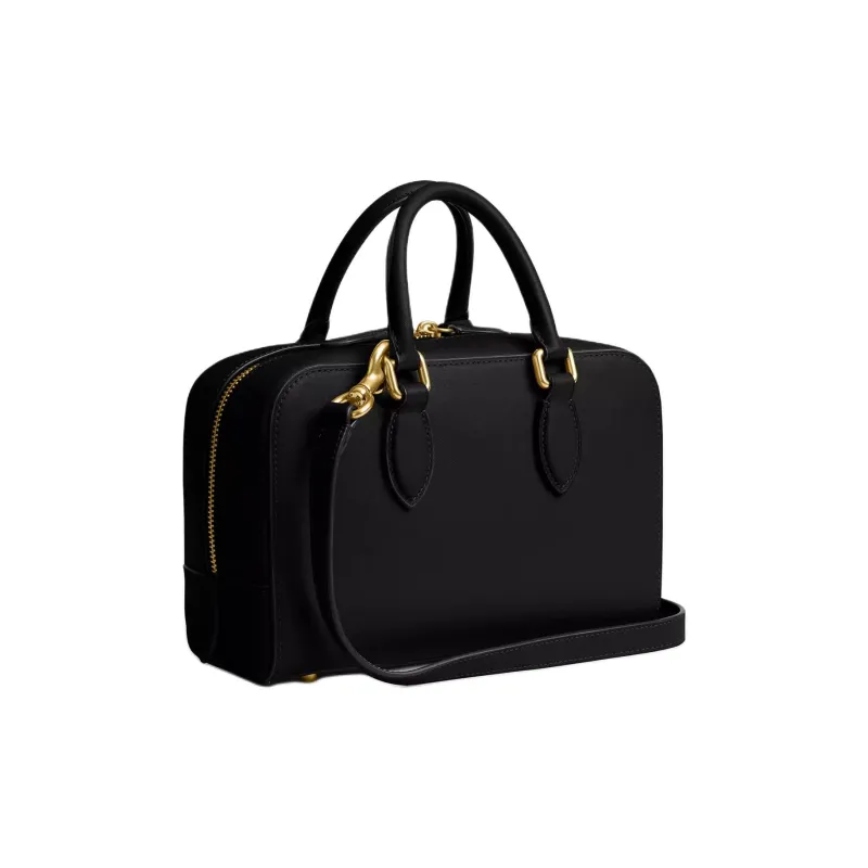 COACH Bowery Tanned Leather Shoulder Bag, Crossbody Bag, Handbag Medium Size Women's Brass & Black-1