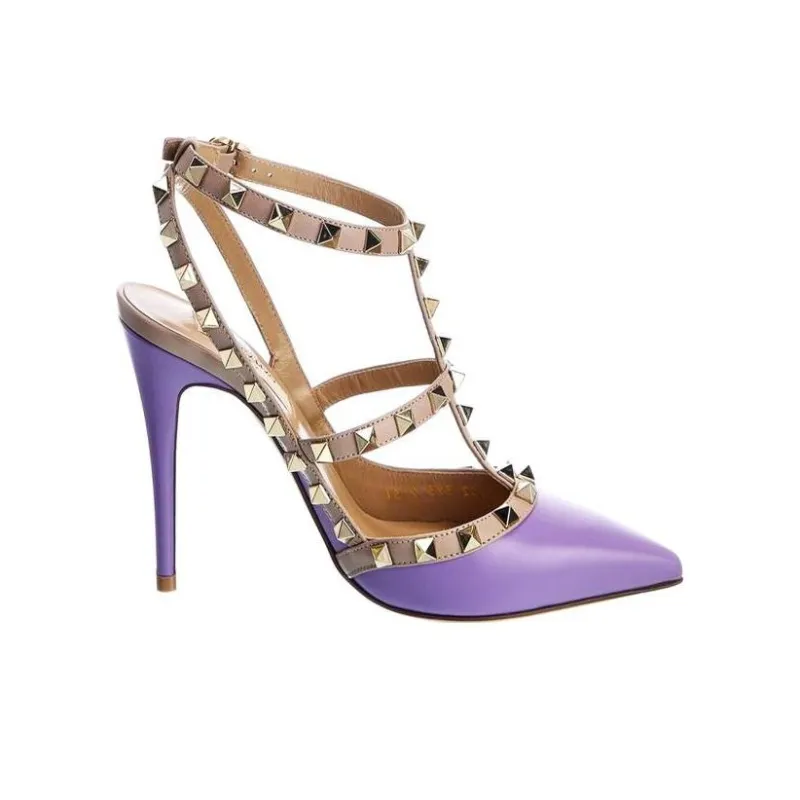 Valentino Rockstud Slim Heel High Heels 10cm Women's Purple-1