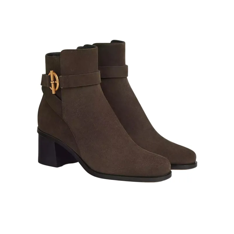 HERMES Jill Ankle Boots 6cm Women's Dark Umber-2