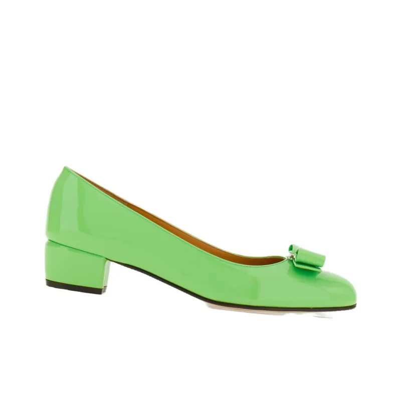 FERRAGAMO Vara Chunky Heel High Heels 3cm Women's Green-1