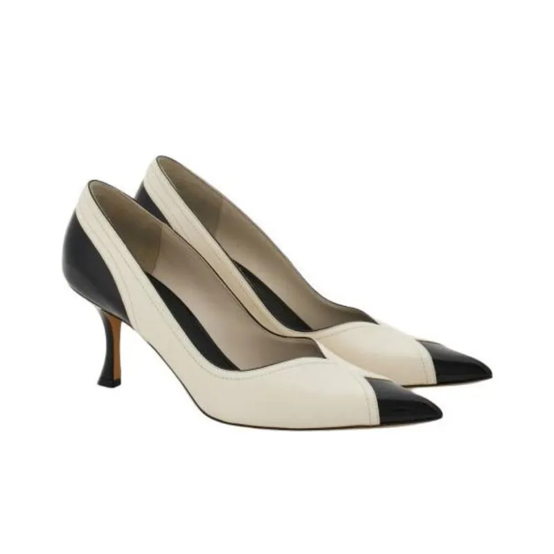 FERRAGAMO Slim Heel High Heels 7cm Women's White Black-2