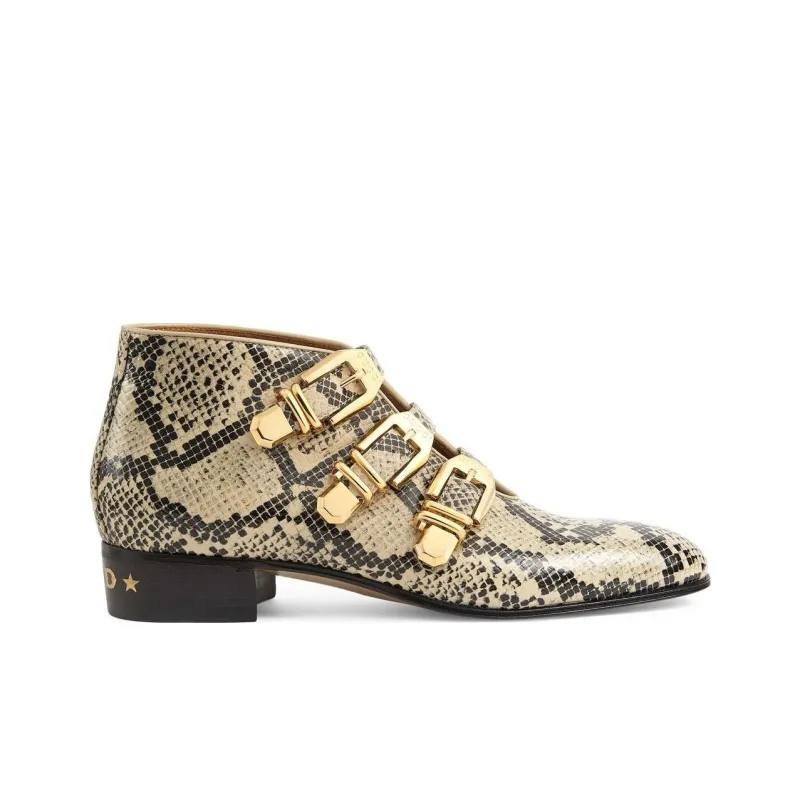 GUCCI Snakeskin-effect Leather Ankle Boots-1