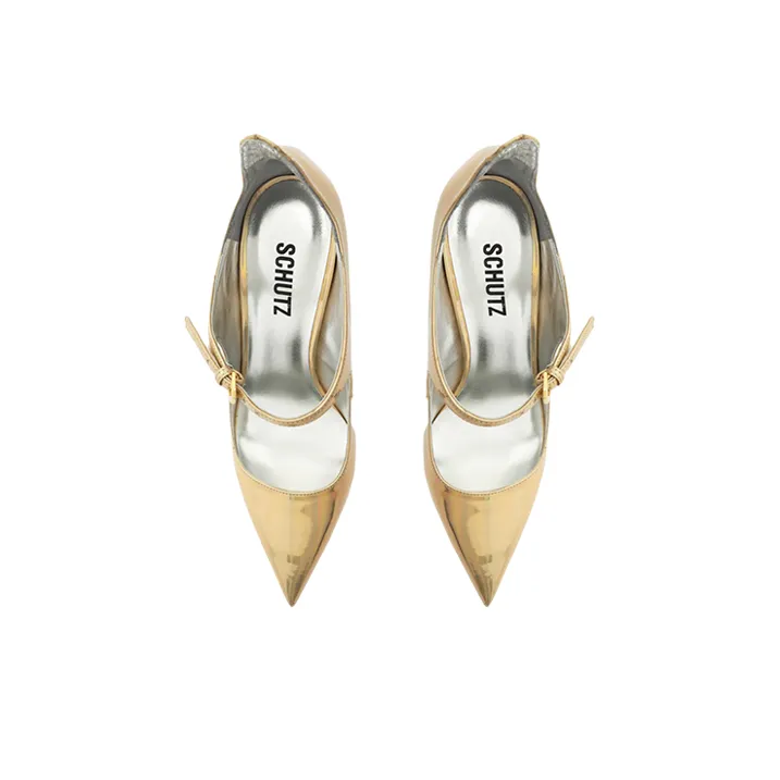 Schutz Slim Heel High Heels 8cm Women's Gold-3