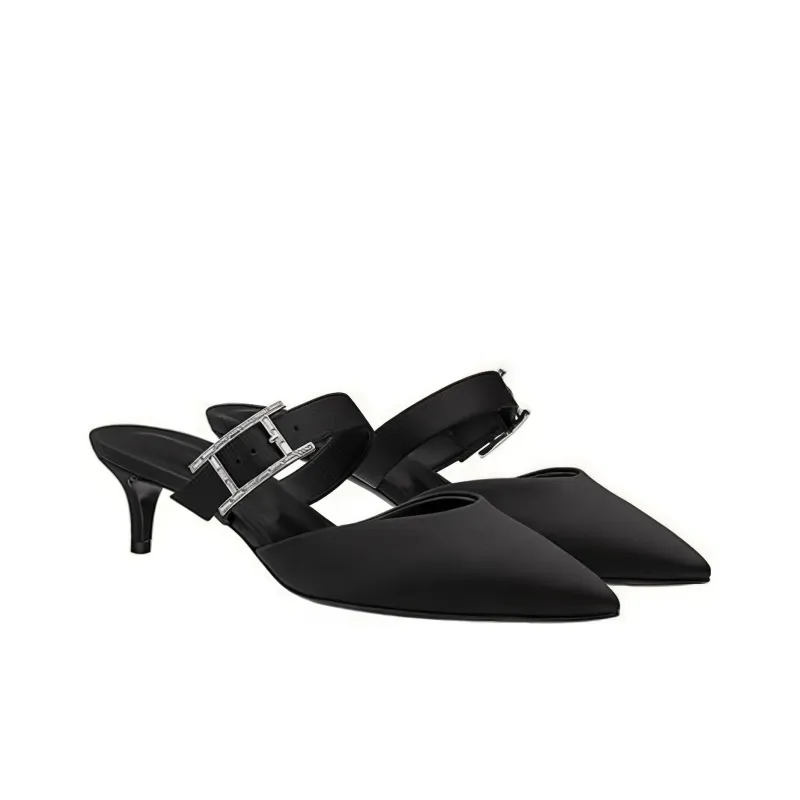 HERMES Wrap-toe Slippers Women's Black-1