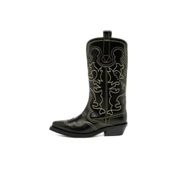GANNI Mid Shaft Embroidered Western Boots Women's