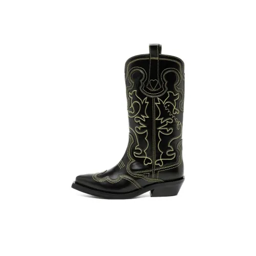 GANNI Mid Shaft Embroidered Western Boots Women's