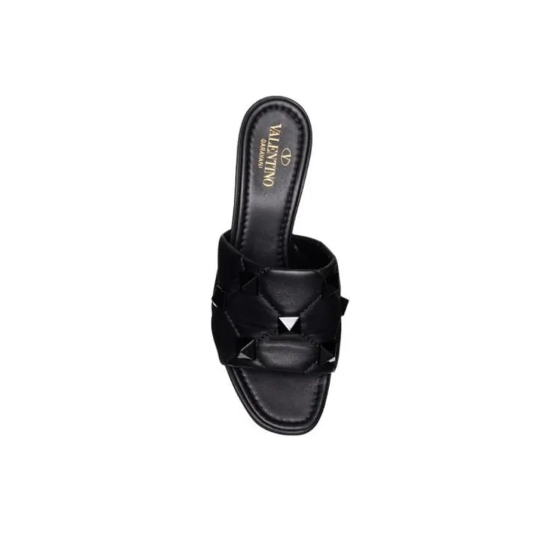 Valentino Rockstud Spool Heel Slide Slippers 6.5cm Women's Black-4