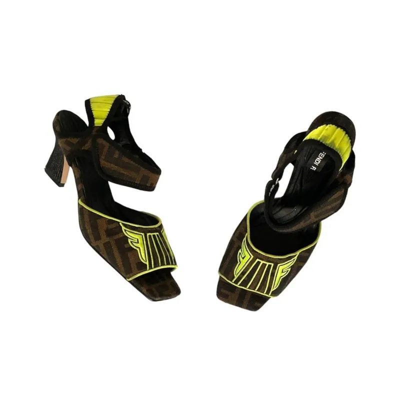 FENDI ROMA Amor Chunky Heel High Heels Women's Brown-2