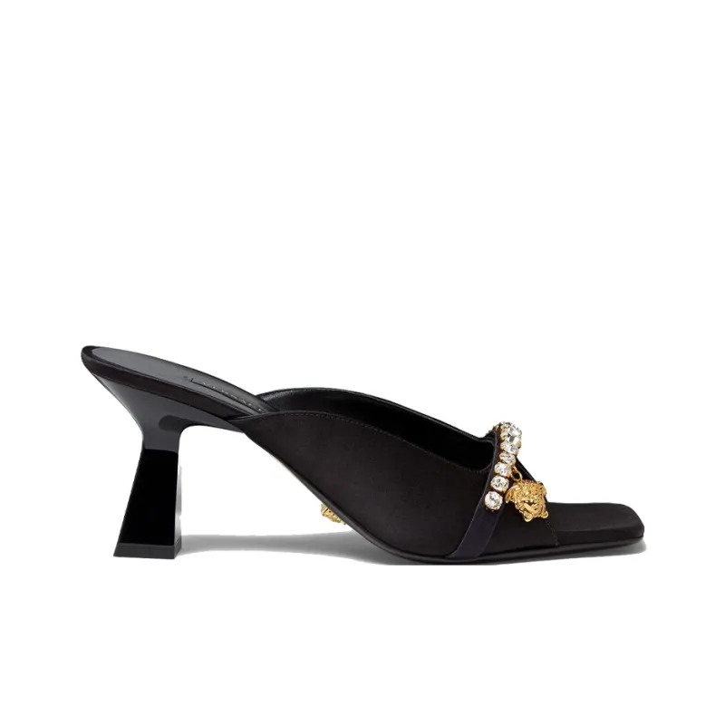 VERSACE La Medusa Spool Heel Slide Slippers 7cm Women's Black-1