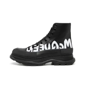 Alexander McQueen Tread Slick Boot Leather Graffiti Black White