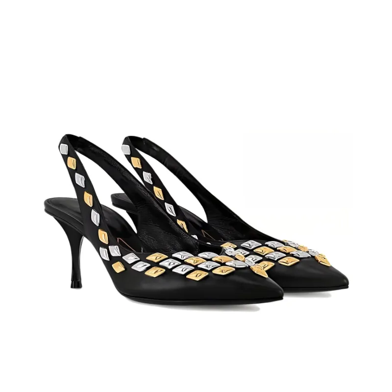 LOUIS VUITTON Gold Rush Slim Heel High Heels 6.5cm Women's Black-2