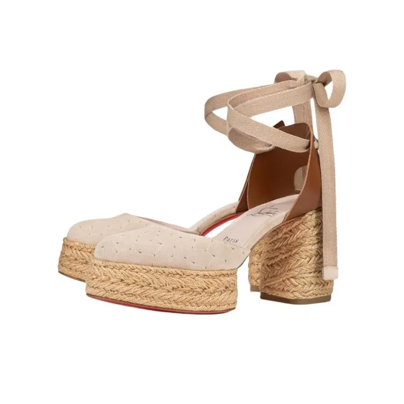 CL Chunky Heel High Heels 7cm Women's Ecru-2