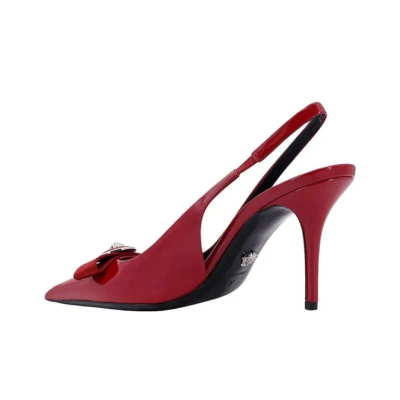 VERSACE Gianni Ribbon Slim Heel High Heels 8.5cm Women's Red-3