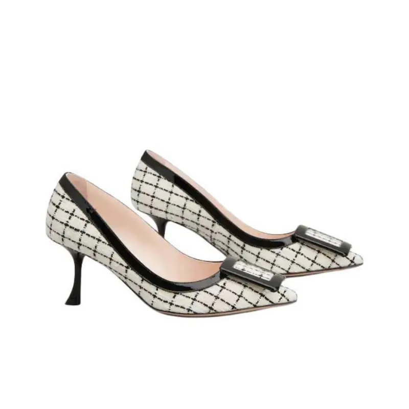 Roger Vivier Viv' In The City Irregular Heel High Heels 6.5cm Women's Black White-2