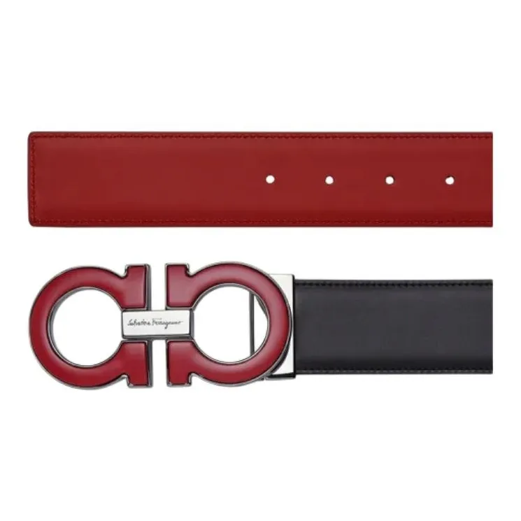 FERRAGAMO Leather Leather Belts Men's Red/Black --4