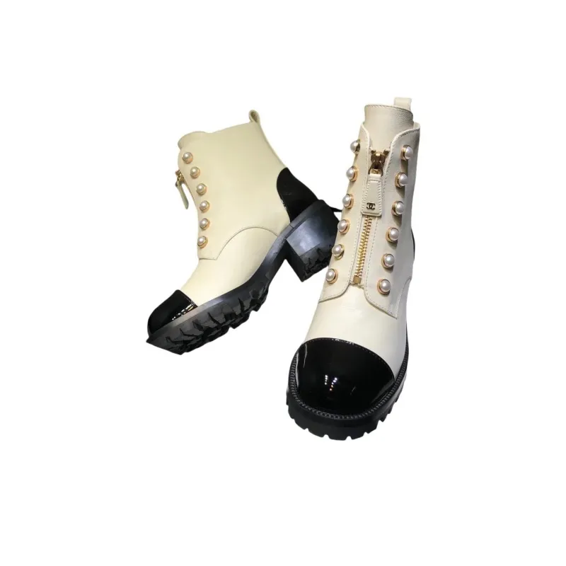 CHANEL Coco Mark Ankle Boots Women's Beige-3