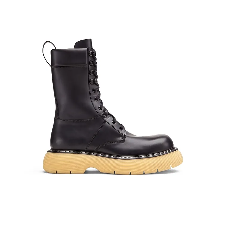 Bottega Veneta The Bounce Leather Lace Up Ankle Boot Black Yellow-1