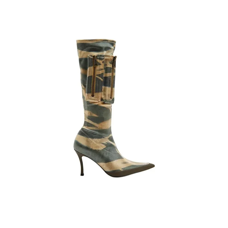 DIESEL Knee-high Boots Women's Green Brown-1