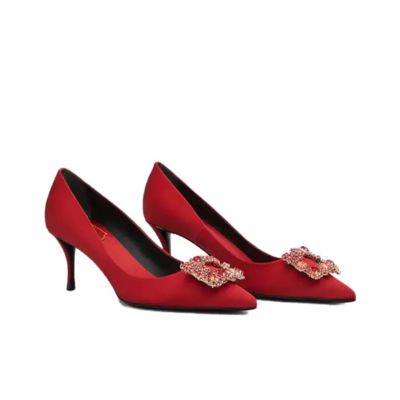 Roger Vivier Flower Strass High Heels 6.5cm Women's Red-5