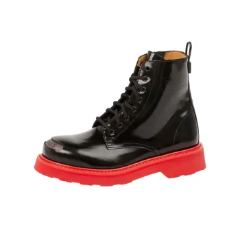 KENZOsmile Lace Up Boots Black Spazzolato Leather Red Sole