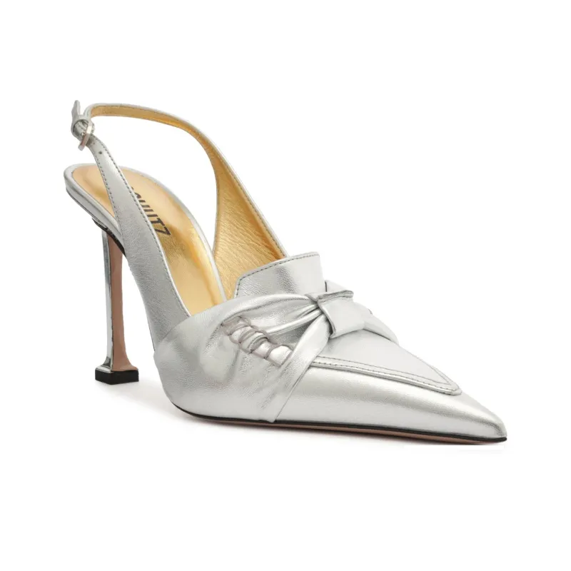 Schutz Fiorella Flared Heel High Heels 10cm Women's Silver-2