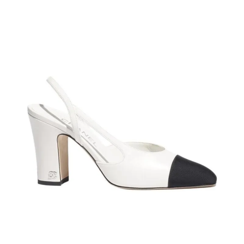 CHANEL Chunky Heel High Heels 9cm Women's White-1