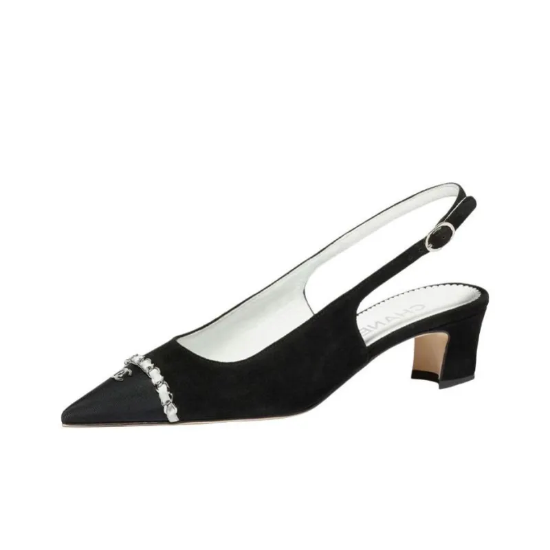 CHANEL Chunky Heel High Heels 4.5cm Women's Black-3