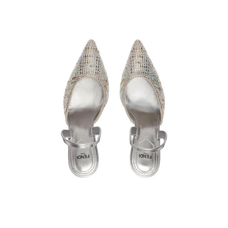 FENDI By Marc Jacobs First High Heeled Slingbacks Silver Rhinestone Women's-3