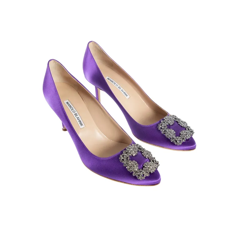 MANOLO BLAHNIK Hangisi Slim Heel High Heels 9cm Women's Purple-3
