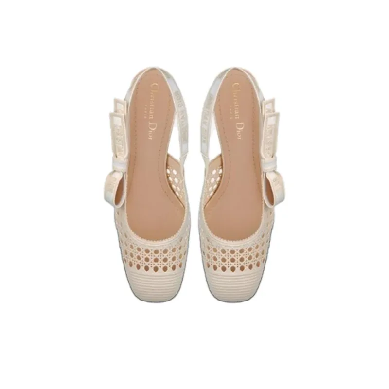 DIOR Moi Chunky Heel High Heels Women's Ecru-2