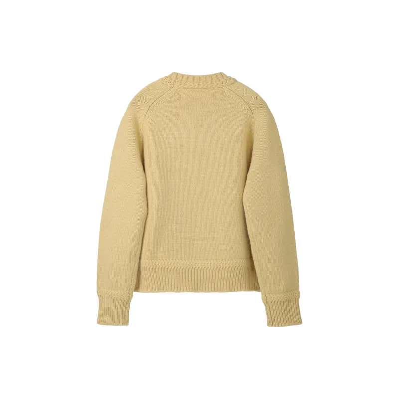 Fstudio Fall And Winter Solid Color Crew Neck 100 Wool Sweaters Crew Neck Effortless Style Sweater Women's Yellow-4