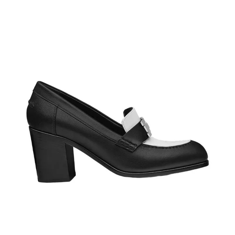 HERMES Dauphine 70 Chunky Heel High Heels Women's Black White-1
