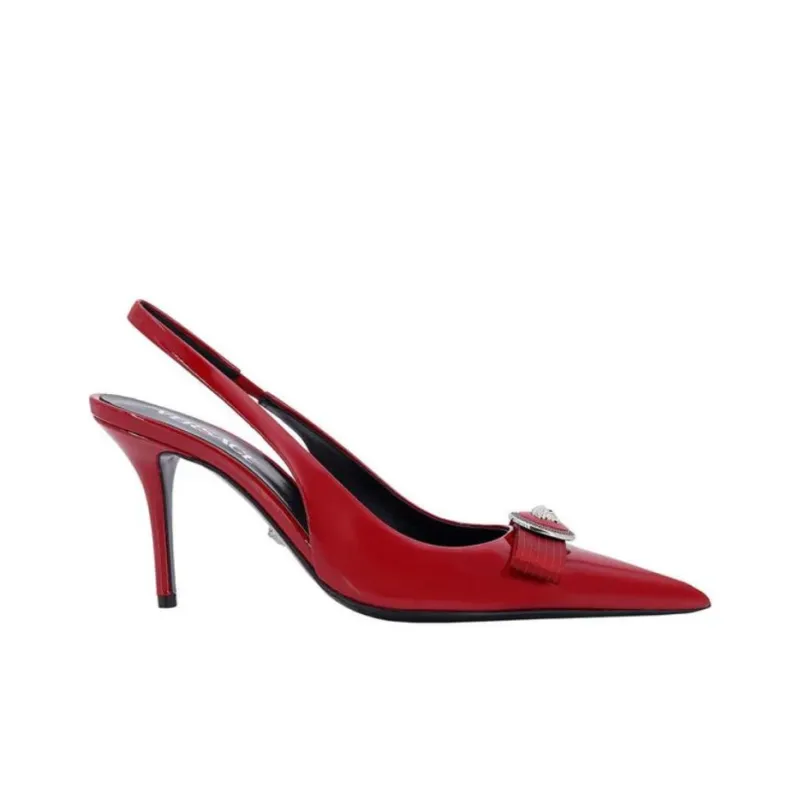 VERSACE Gianni Ribbon Slim Heel High Heels 8.5cm Women's Red-1