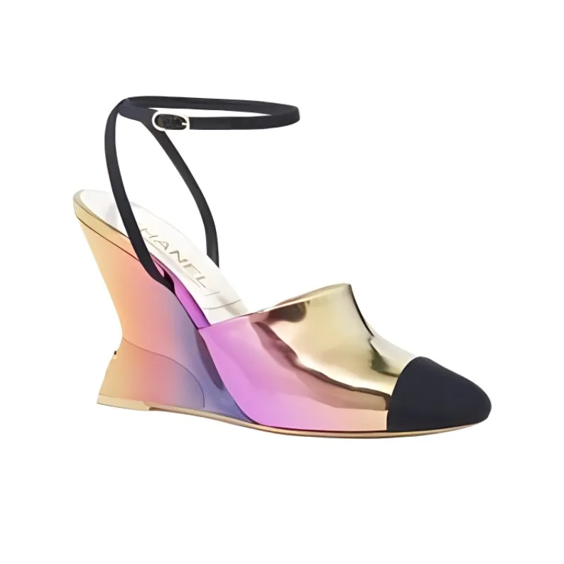 CHANEL Wedge Heel High Heels 10cm Women's Pink-1