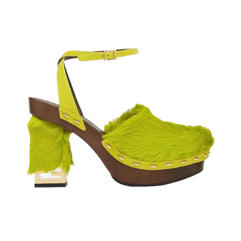 FENDI Baguette Chunky Heel High Heels Women's Green-1