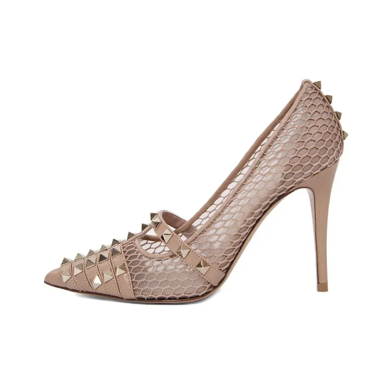 Valentino Rockstud Slim Heel High Heels 9cm Women's Nude Pink-0