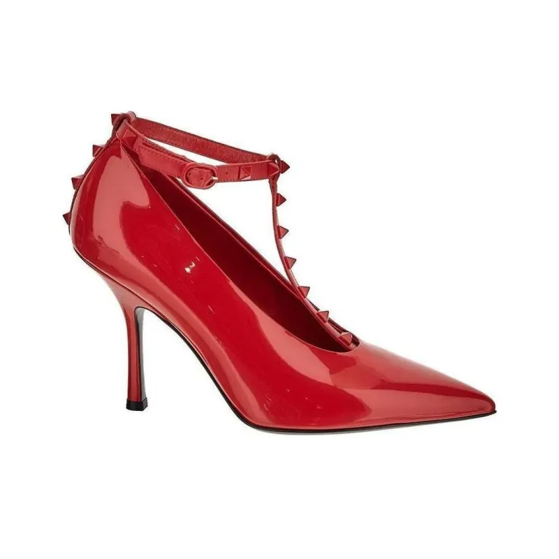 Valentino Rockstud GARAVANI Slim Heel High Heels 10cm Women's Red-1