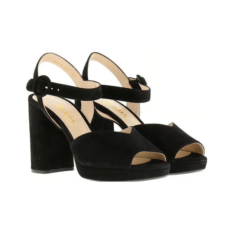 PRADA Chunky Heel One Strap Sandals Women's Black-3
