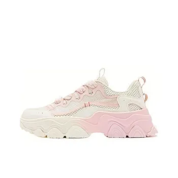 QIAODAN Elephant Anti-Slip And Wear-Resistant Lightweight Height Increasing Low-Top Casual Shoes Women's White Pink