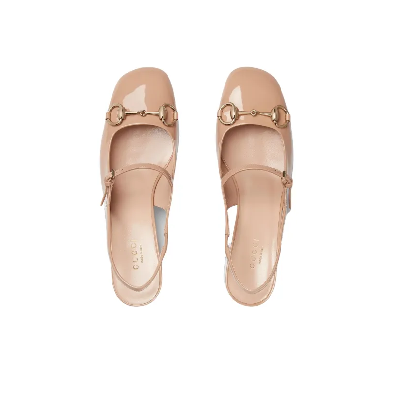GUCCI Horsebit Chunky Heel High Heels Women's Beige-3