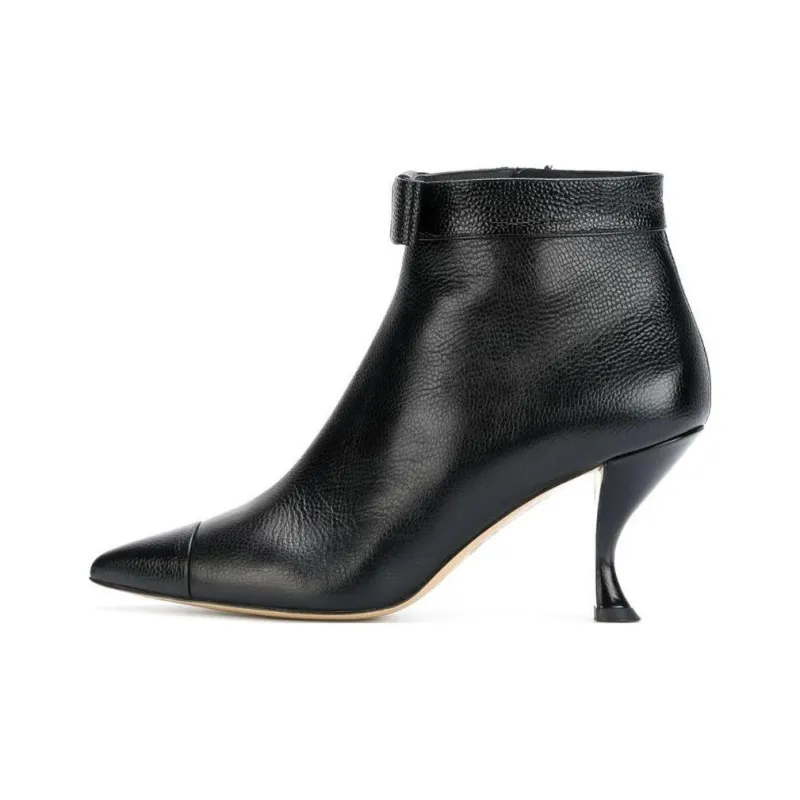 THOM BROWNE Bowed Curved Heel Bootie In Pebble Grain Leather-0